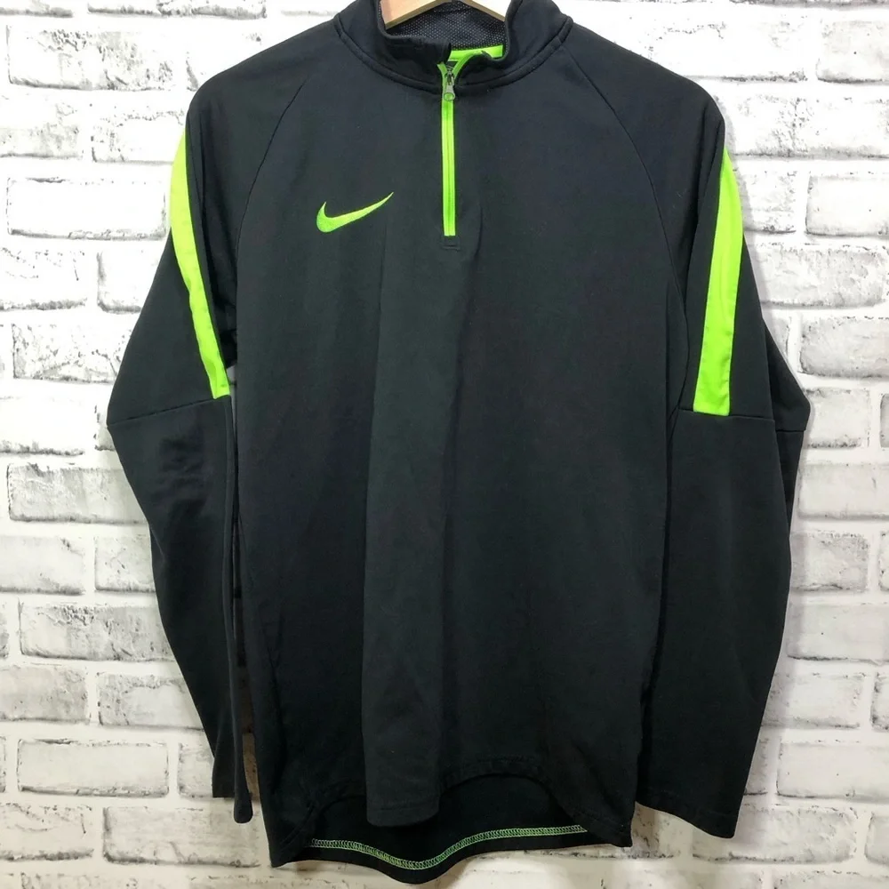 Nike Men's Black and Neon Green Quarter Zip Performance Jacket